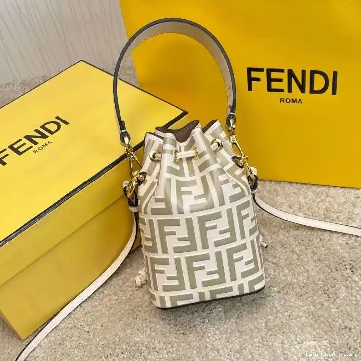 Cheap HOT Fendi Motif Calf White Bucket In Bag Mon Leather Tresor FF Mini 0420